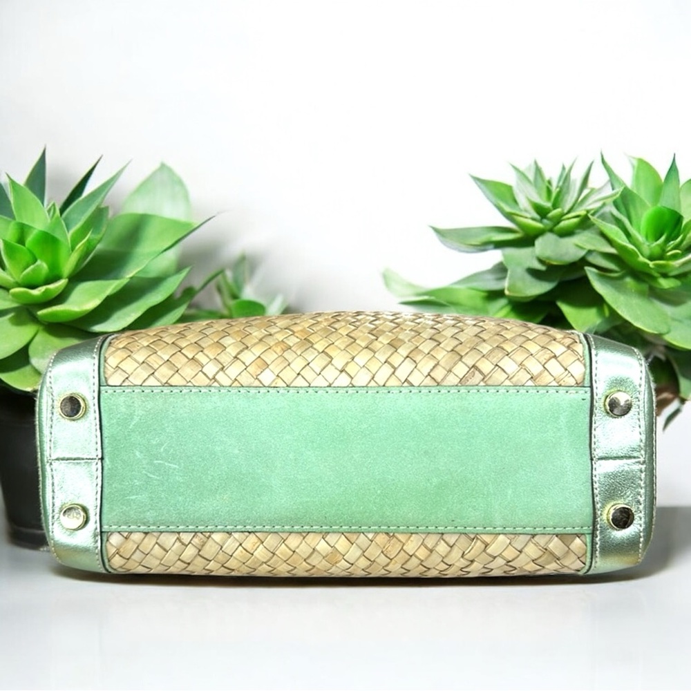 Coach Green and Tan Tote with Woven Design - Picture 3 of 16